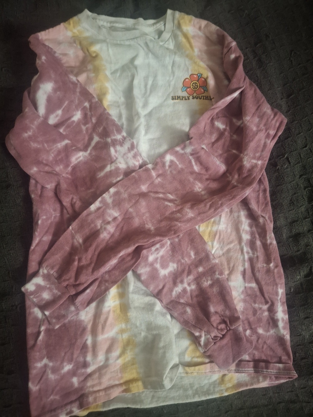 Simply Southern Long Sleeve Tie-Dye Tee in Pink, Yellow & White
